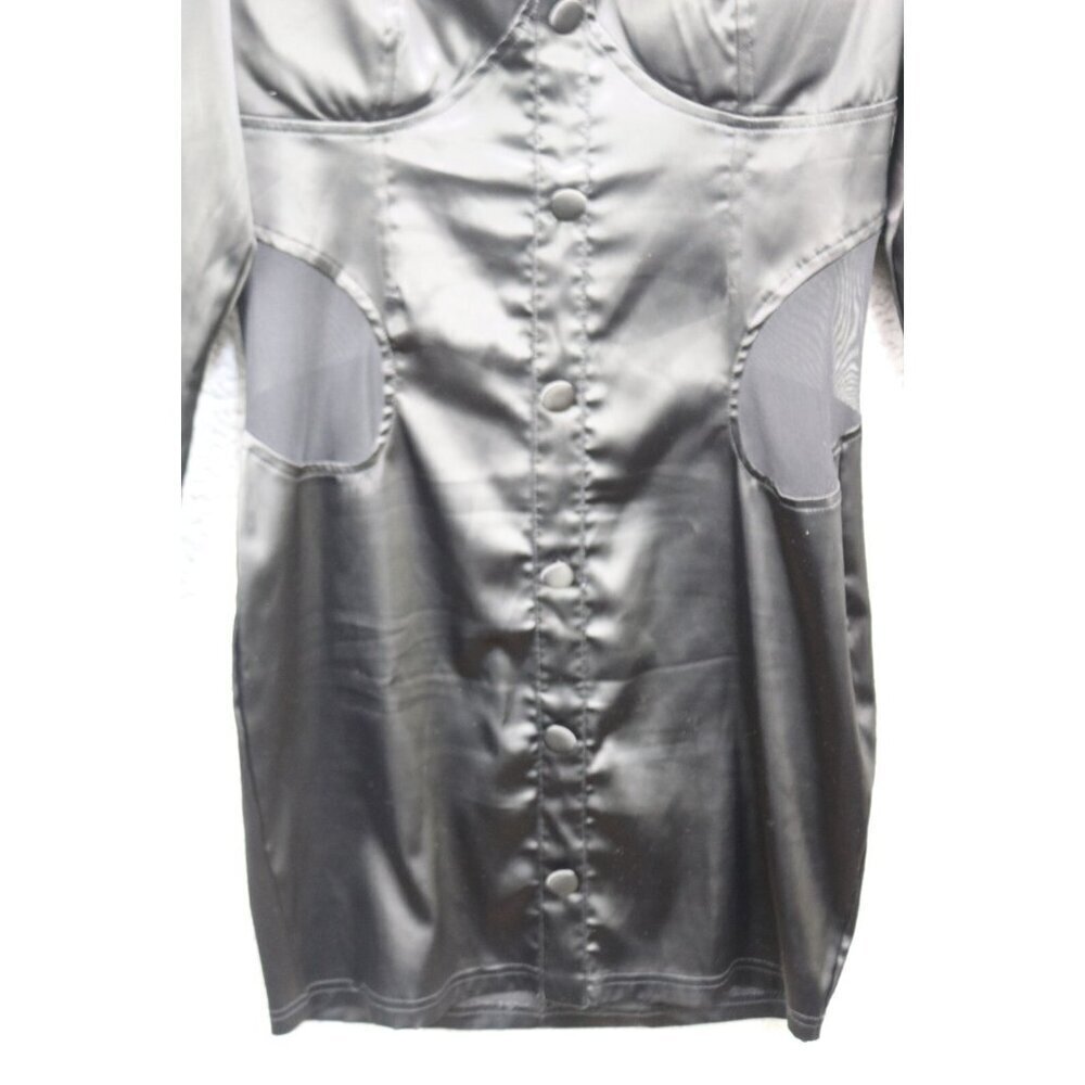 Kaylee Kollection Long Sleeve Black Satin Cut-Out Dress-Large-Whimsigoth-Goth - Picture 2 of 12